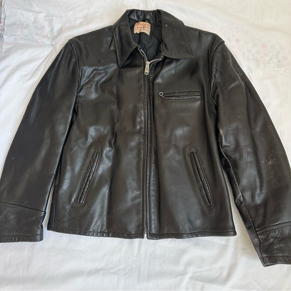 Vintage 1940’s Fidelity SPortswear Steerhide Leather black racer biker jacket - Picture 2 of 16